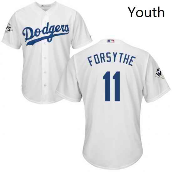 Youth Majestic Los Angeles Dodgers 11 Logan Forsythe Authentic White Home 2017 World Series Bound Cool Base MLB Jersey